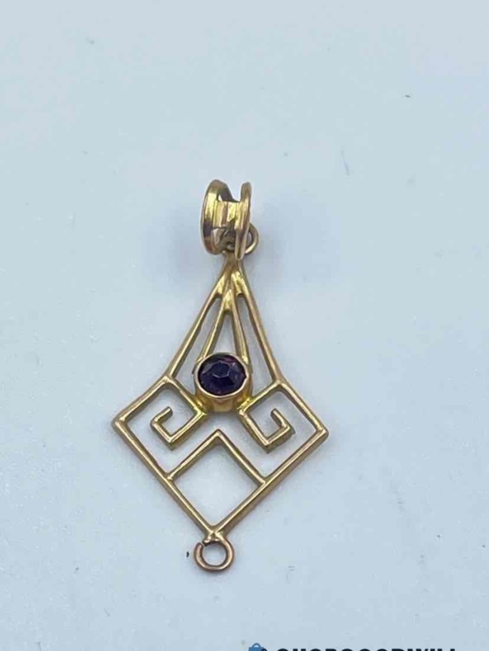 10k Gold Geometric Edwardian Pendant with amethyst